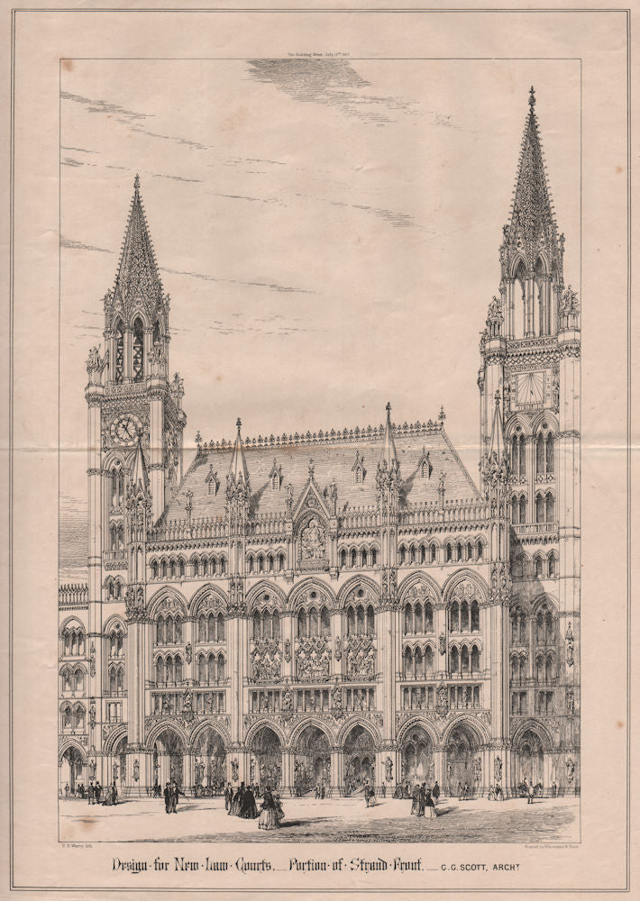 Design for New Law Courts -  Portion of Strand Front; G.G. Scott, Archt 1867